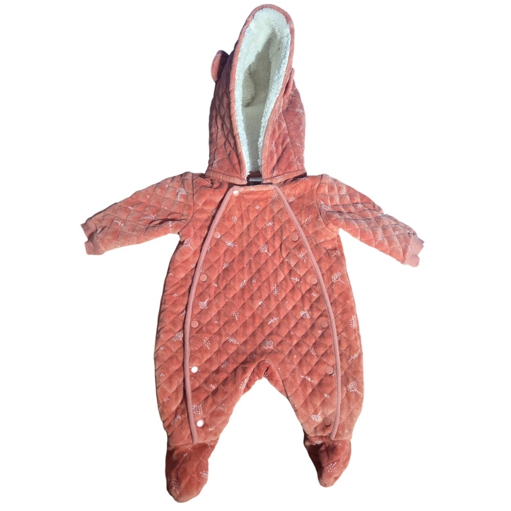 Nordstrom Bunting Jumpsuit Kids Newborn Pink Quilted Velour Hooded Bear Ears